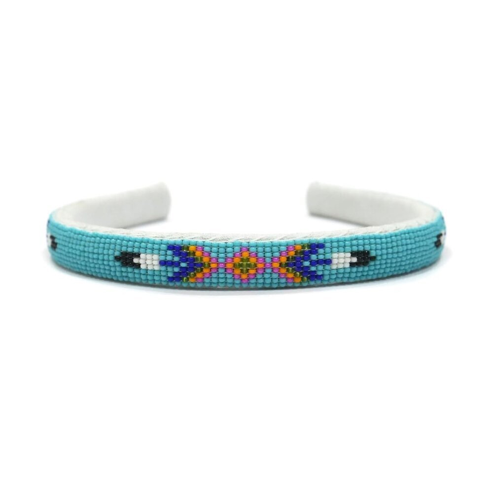 Southwestern Beaded Headband Faux Leather Sky-Blue Handmade Gift for Her